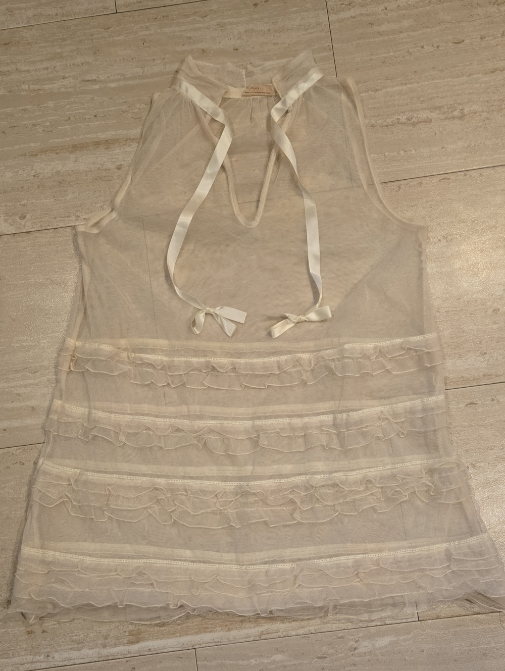 Free People Vintage Sheer Cream Tulle Ruffle Dress